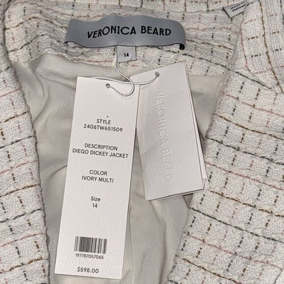 NWT Veronica Beard DIEGO DICKEY JACKET
COLOR IVORY MULTI Tweed Dickey Size 14 - Picture 14 of 16